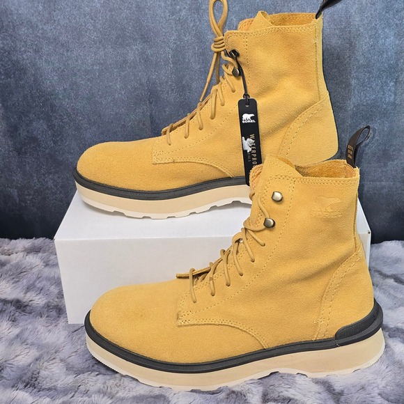 NWT Sorel Hi-Line Lace Boot Mustard Yellow Waterproof Suede Womens 9